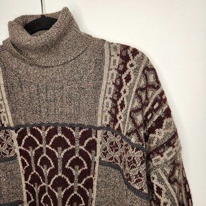 Valentino Wool Blend Turtleneck Sweater Men's XL Nordic Fair Isle Pattern Play